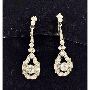 Vintage 1930s SCP ENGLAND CIRO Paste Drop Art Deco Screw Back EARRINGS 1.5”